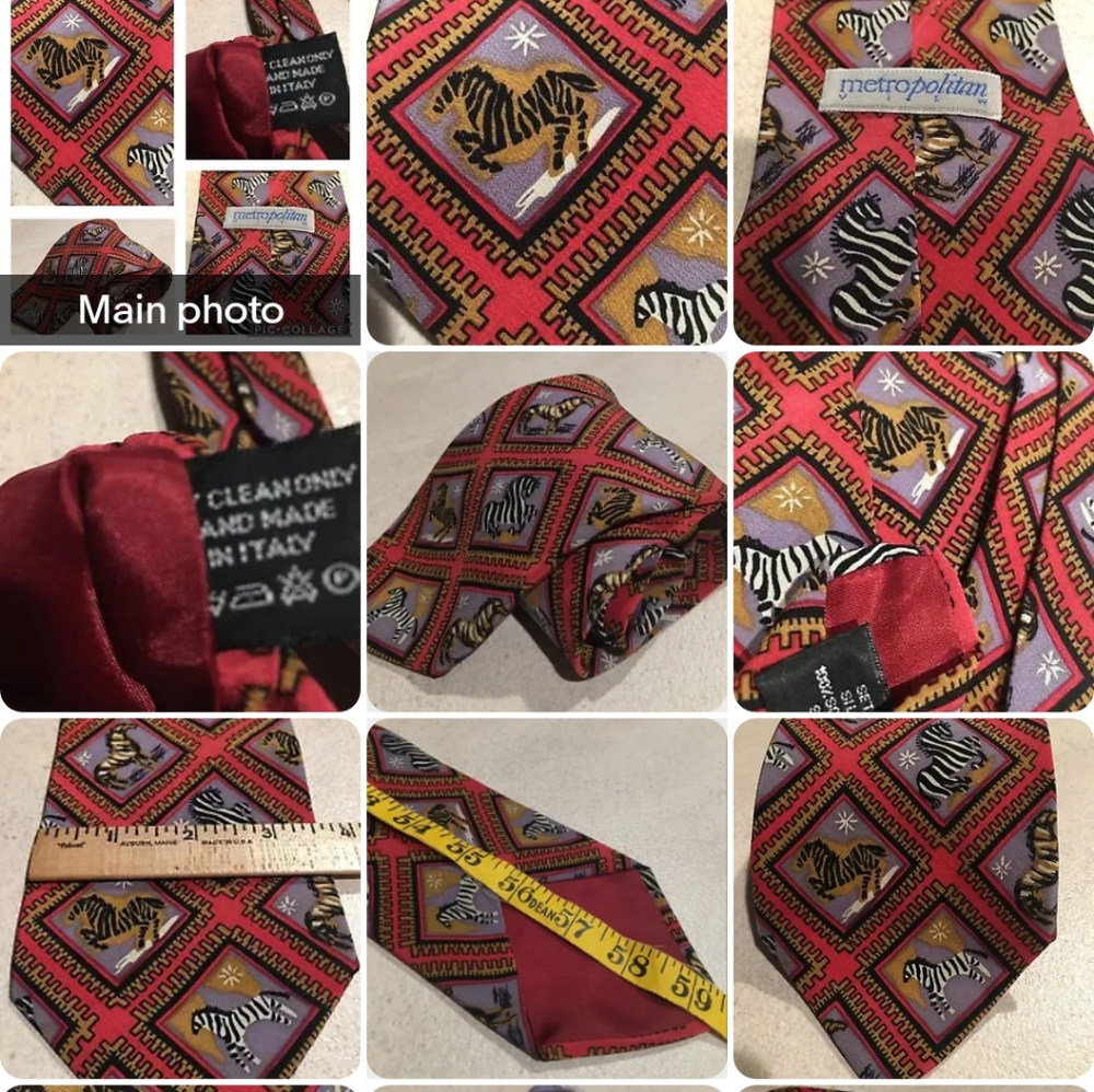 Metropolitanmade ItalyUnisex100% Silk Neck TieAnimal PrintFull zebra